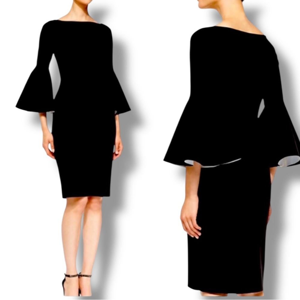 Chiara Boni La Petite Robe Natalia Bell Sleeve Dress Black White Size 46 Large